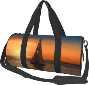 Sports Gym Bag for Women Men Travel Duffel Bag Tote Weekender Bag Carry on Overnight Bag for Travel Swimming Fitness Workout Sports Sunset Beach Sailboat Duffle Bag