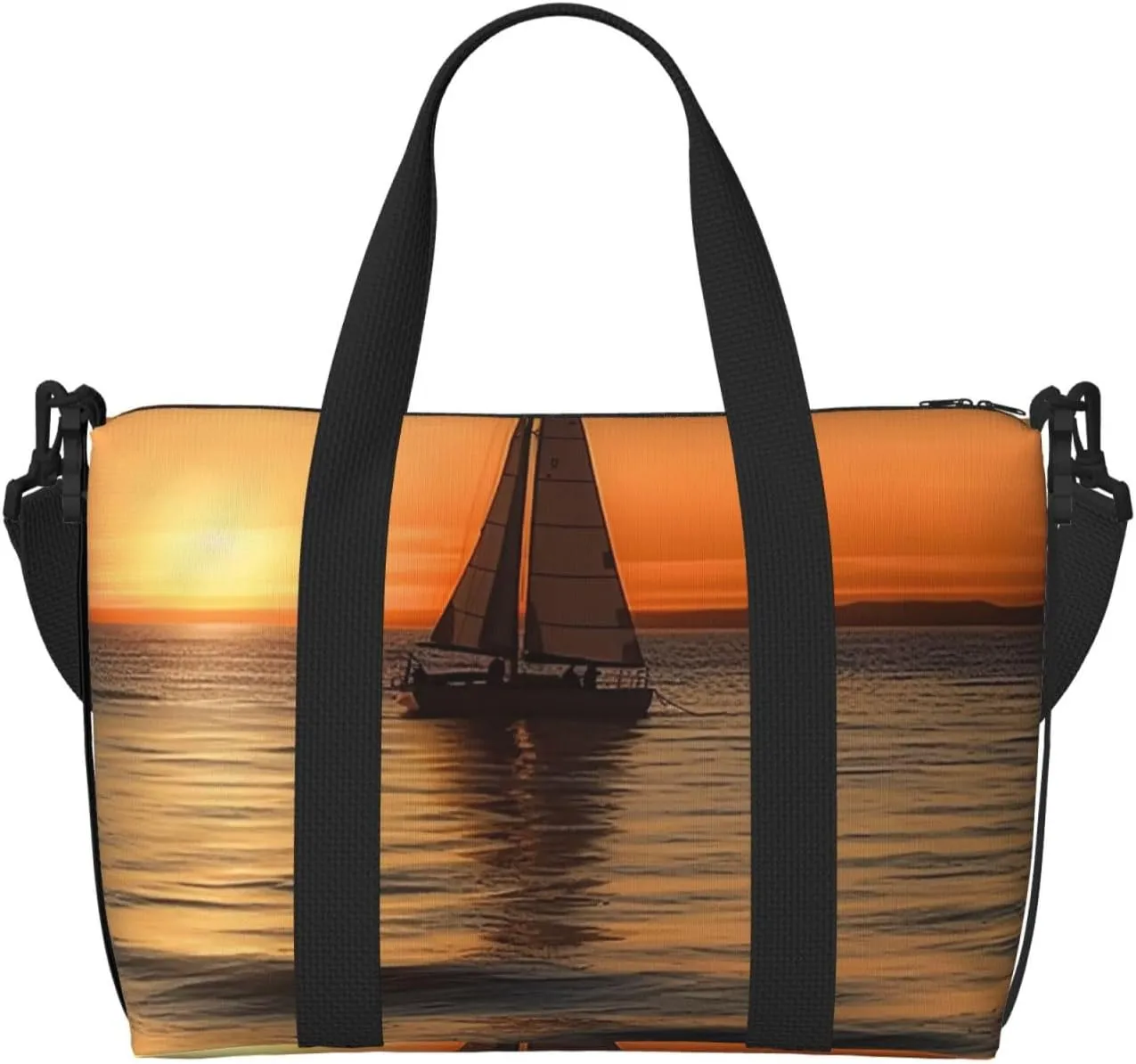 Sports Gym Bag for Women Men Travel Duffel Bag Tote Weekender Bag Carry on Overnight Bag for Travel Swimming Fitness Workout Sports Sunset Beach Sailboat Duffle Bag
