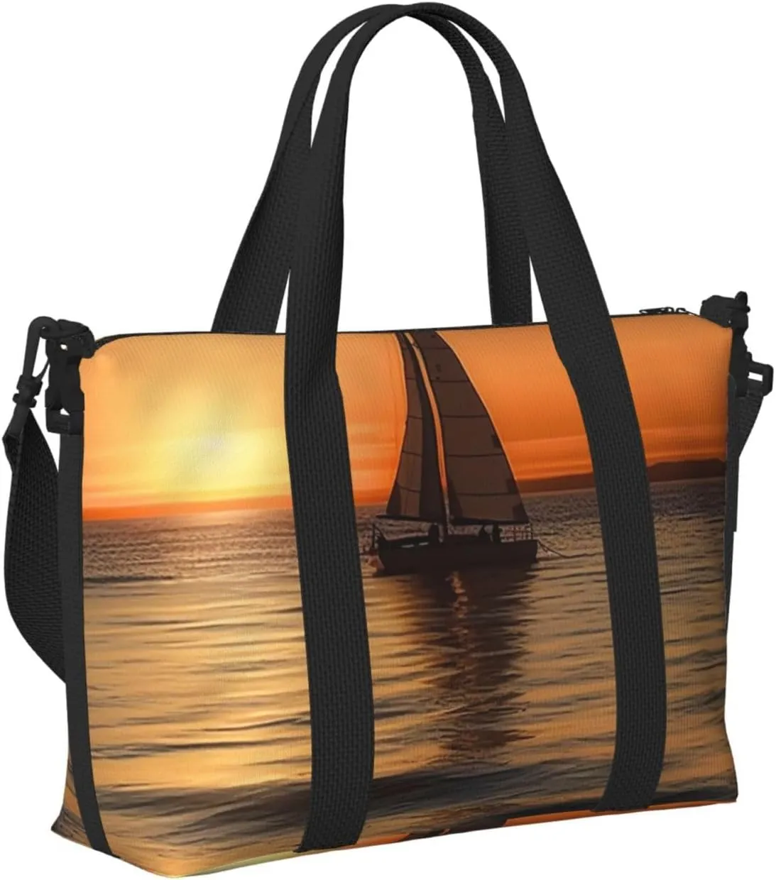 Sports Gym Bag for Women Men Travel Duffel Bag Tote Weekender Bag Carry on Overnight Bag for Travel Swimming Fitness Workout Sports Sunset Beach Sailboat Duffle Bag