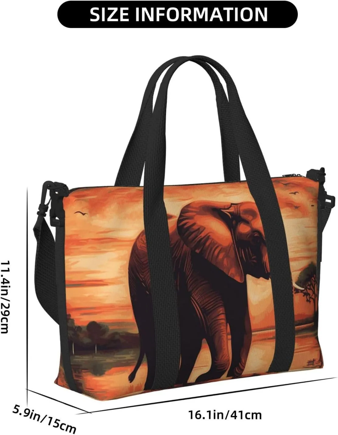 Sports Gym Bag for Women Men Travel Duffel Bag Tote Weekender Bag Carry on Overnight Bag for Travel Swimming Fitness Workout Sports Sunset elephant Duffle Bag