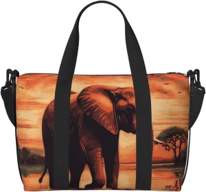 Sports Gym Bag for Women Men Travel Duffel Bag Tote Weekender Bag Carry on Overnight Bag for Travel Swimming Fitness Workout Sports Sunset elephant Duffle Bag