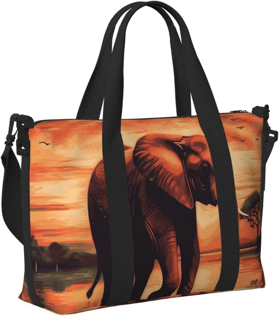 Sports Gym Bag for Women Men Travel Duffel Bag Tote Weekender Bag Carry on Overnight Bag for Travel Swimming Fitness Workout Sports Sunset elephant Duffle Bag
