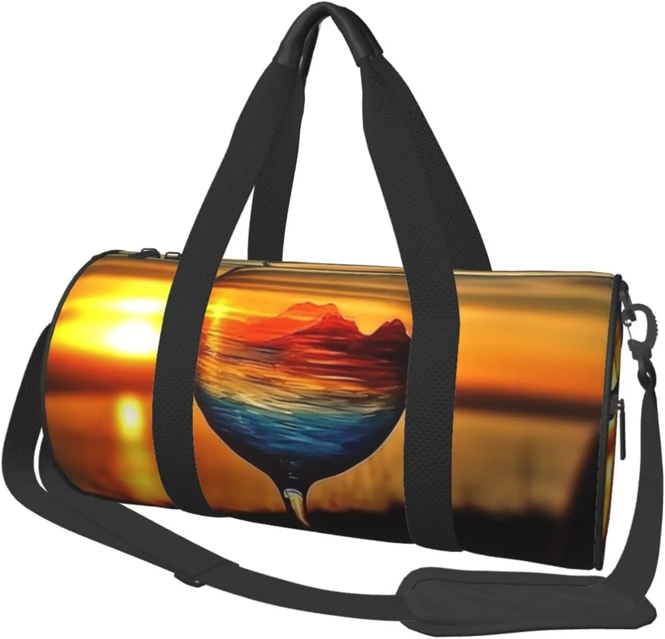 Sports Gym Bag for Women Men Travel Duffel Bag Tote Weekender Bag Carry on Overnight Bag for Travel Swimming Fitness Workout Sports Sunset Wine Glass Duffle Bag