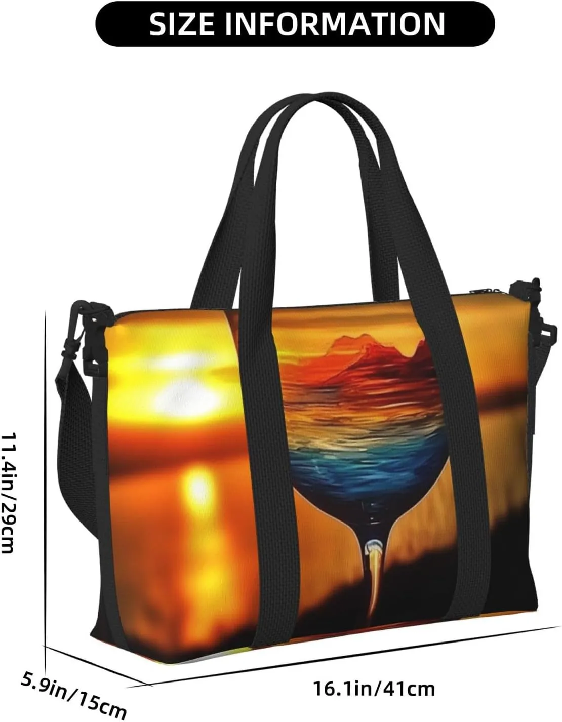 Sports Gym Bag for Women Men Travel Duffel Bag Tote Weekender Bag Carry on Overnight Bag for Travel Swimming Fitness Workout Sports Sunset Wine Glass Duffle Bag