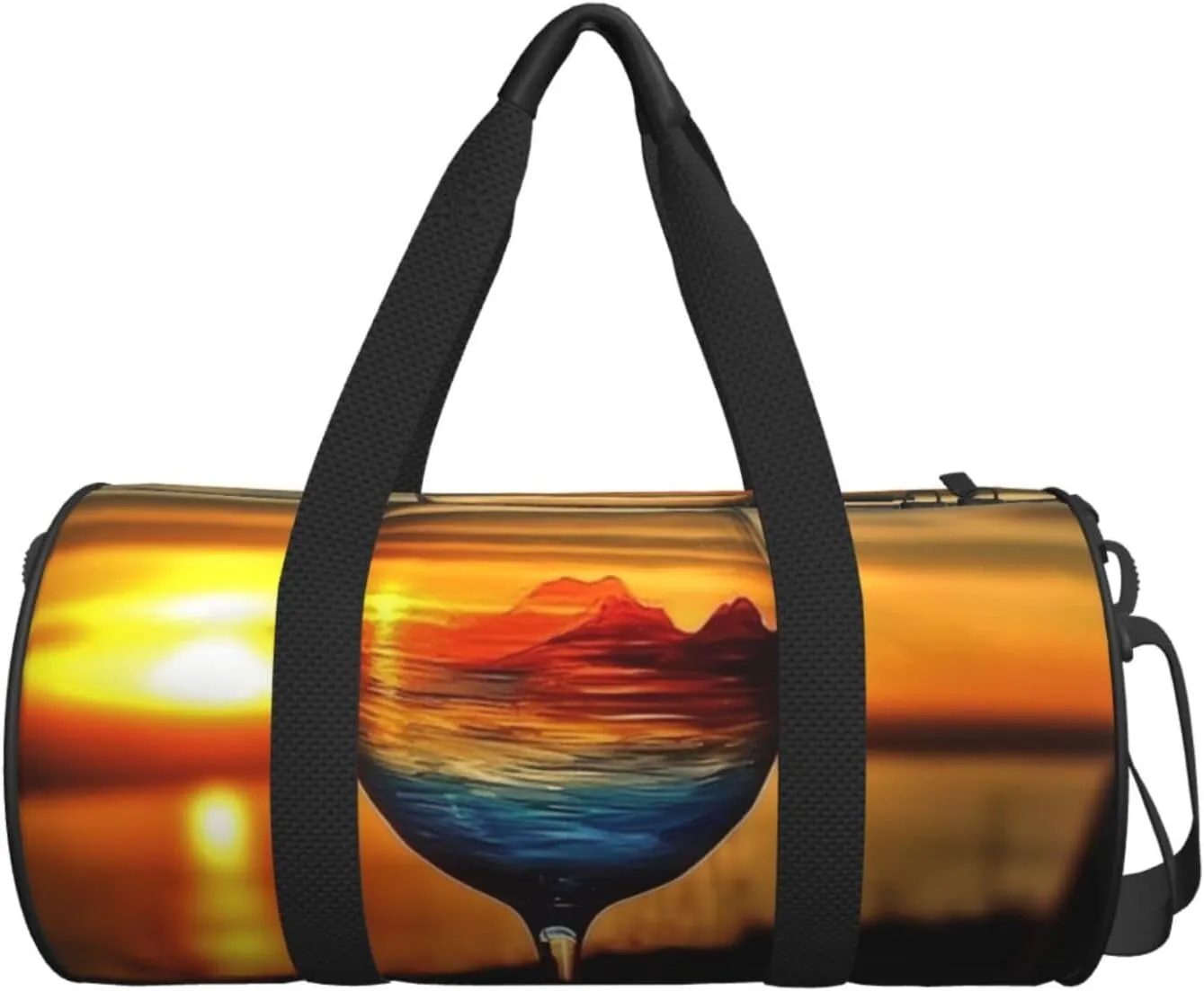 Sports Gym Bag for Women Men Travel Duffel Bag Tote Weekender Bag Carry on Overnight Bag for Travel Swimming Fitness Workout Sports Sunset Wine Glass Duffle Bag