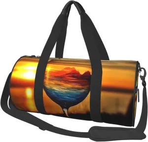 Sports Gym Bag for Women Men Travel Duffel Bag Tote Weekender Bag Carry on Overnight Bag for Travel Swimming Fitness Workout Sports Sunset Wine Glass Duffle Bag