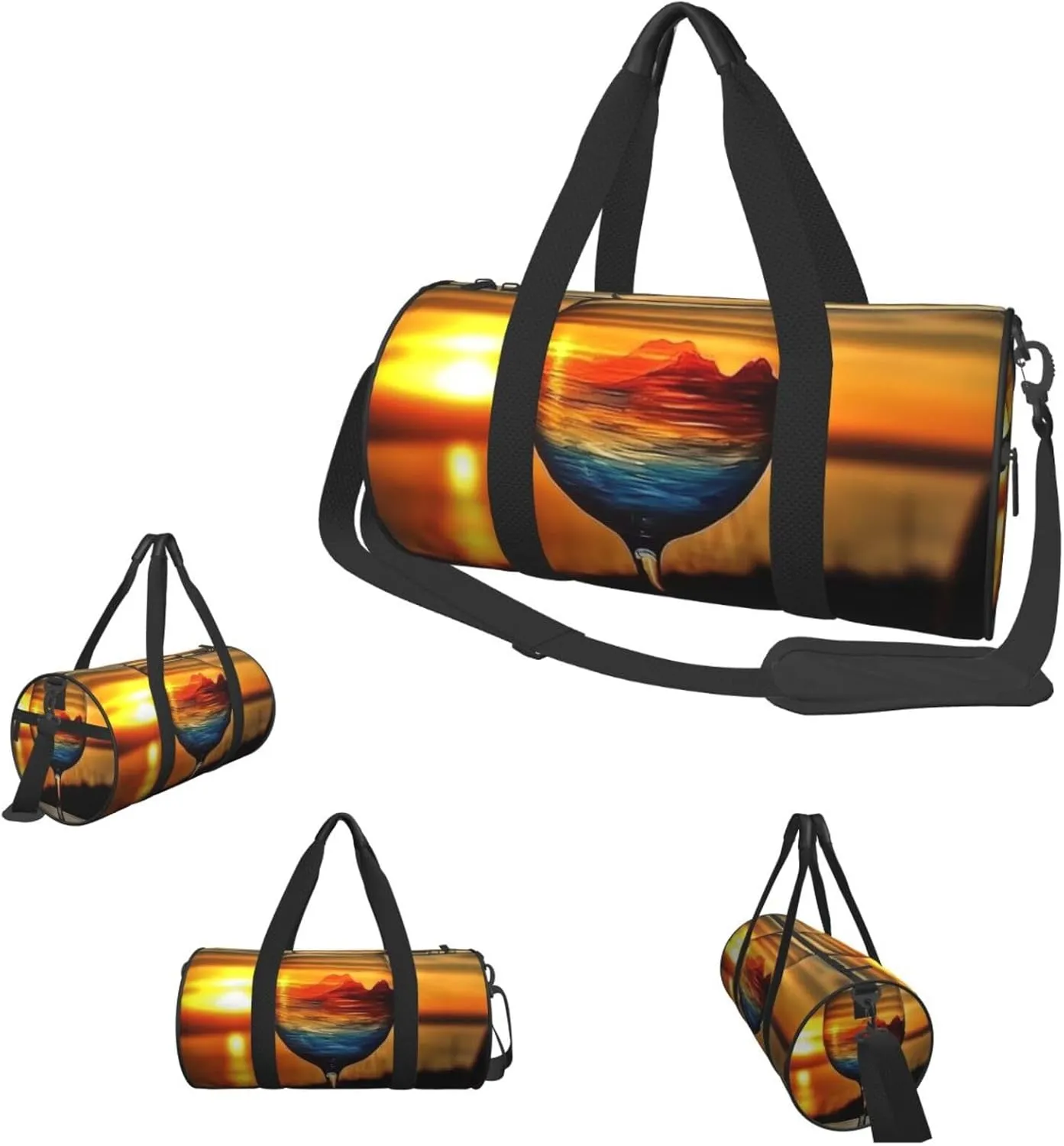 Sports Gym Bag for Women Men Travel Duffel Bag Tote Weekender Bag Carry on Overnight Bag for Travel Swimming Fitness Workout Sports Sunset Wine Glass Duffle Bag