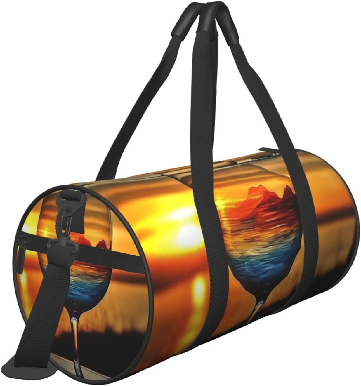 Sports Gym Bag for Women Men Travel Duffel Bag Tote Weekender Bag Carry on Overnight Bag for Travel Swimming Fitness Workout Sports Sunset Wine Glass Duffle Bag