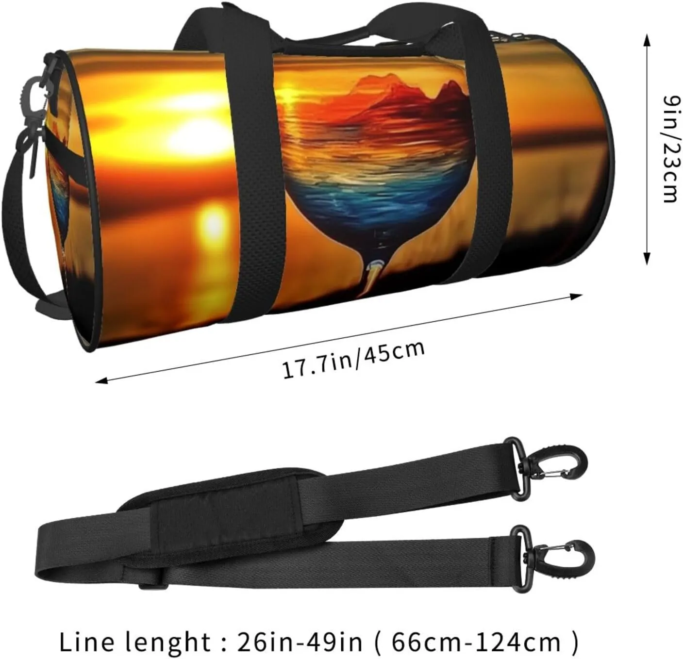 Sports Gym Bag for Women Men Travel Duffel Bag Tote Weekender Bag Carry on Overnight Bag for Travel Swimming Fitness Workout Sports Sunset Wine Glass Duffle Bag