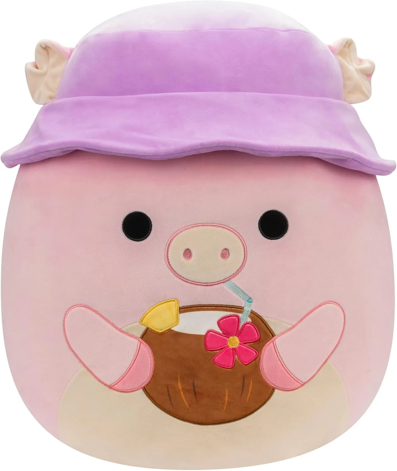 Squishmallows Original 20-Inch Peter Pig with Purple Bucket Hat and Coconut Drink - Official Jazwares Jumbo Plush