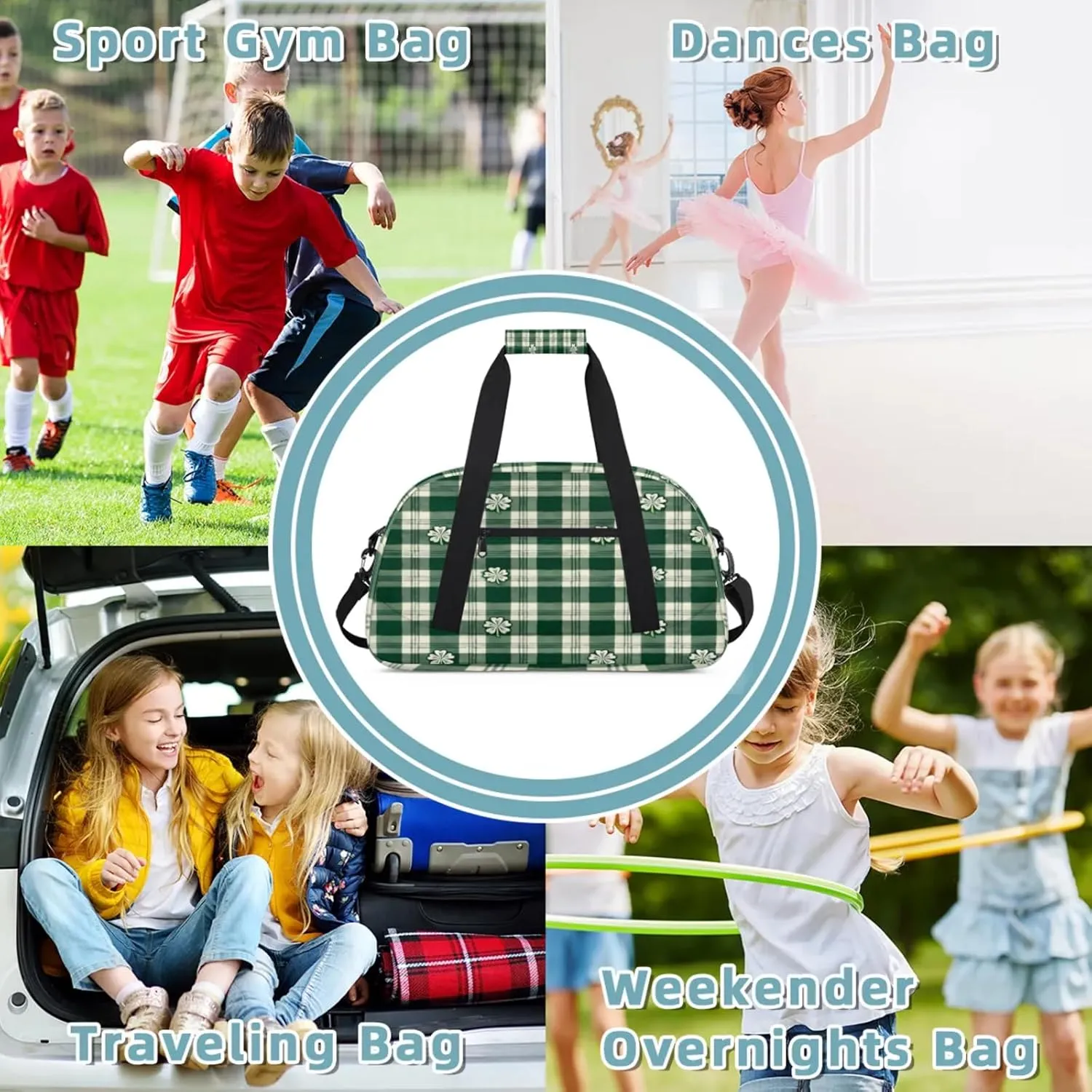 St. Patrick's Day Clover Shamrock Irish Small Gym Bag 18 inch Carry On Duffel Bag for Weekender Travel Sports Workout Yoga Gymnastics Dance Ballet