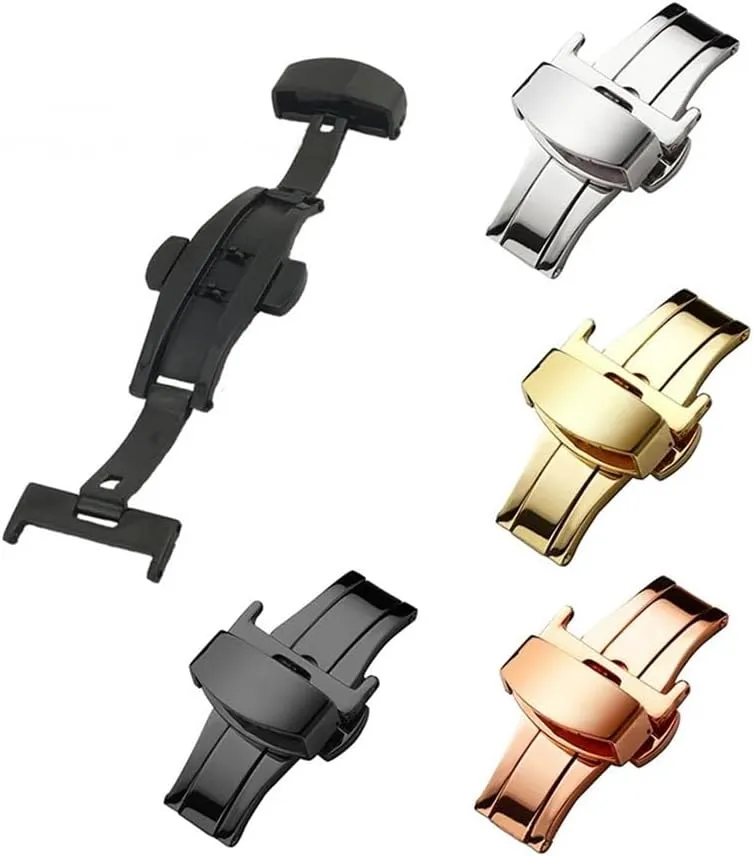 Stainless Steel Watch Clasp Double Press Automatic Belt Butterfly Watch Buckle 18mm 20mm 22mm Watch Accessories(Silver,16mm)