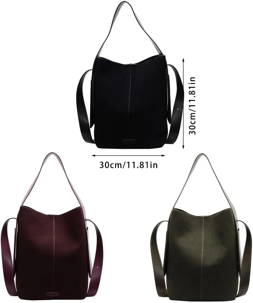 Stylish Bucket Bag with Adjustable Strap PU Leather Shoulder Crossbody Bags Casual Satchel Purse for Work or Travel