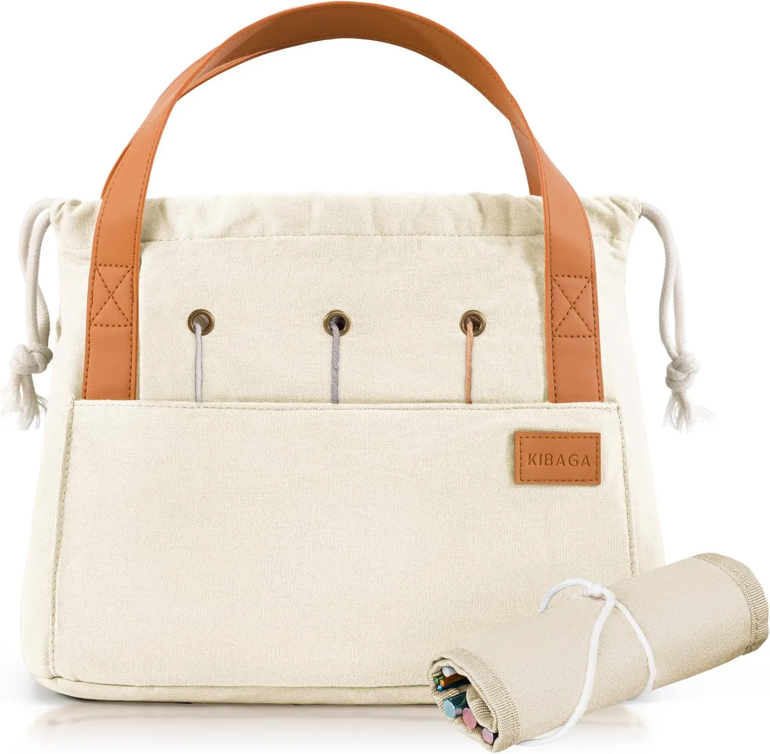 Stylish Crochet Bag Organizer Easily Organizes Your Yarn - Durable Canvas Bag w/ 8 Pockets Stores Plenty of Yarn Skeins & Crocheting Supplies/Accessories - Perfect Basket for Gifting to Knitting Fans