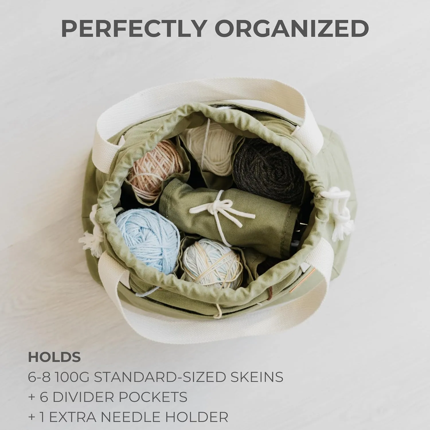 Stylish Crochet Bag Organizer Easily Organizes Your Yarn - Durable Canvas Bag w/ 8 Pockets Stores Plenty of Yarn Skeins & Crocheting Supplies/Accessories - Perfect Basket for Gifting to Knitting Fans