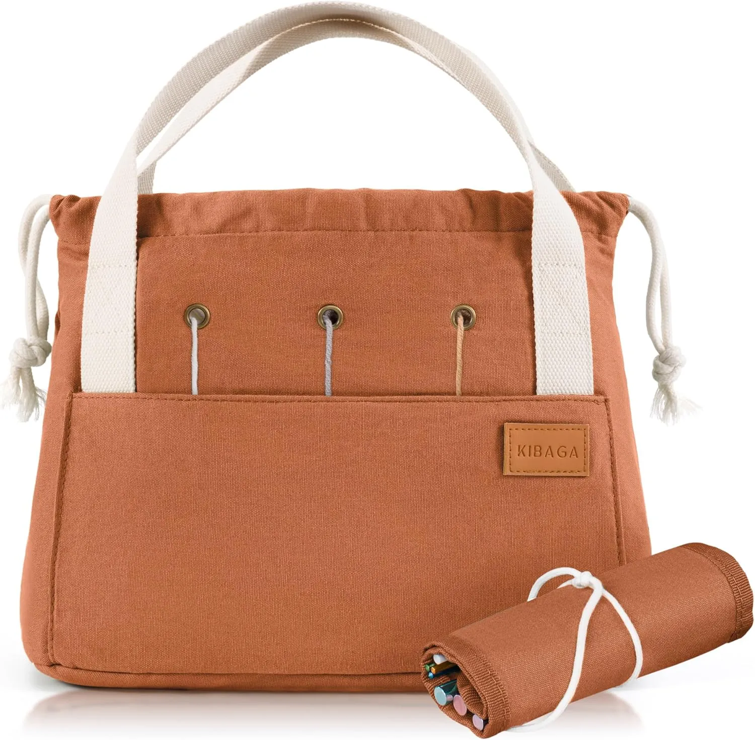 Stylish Crochet Bag Organizer Easily Organizes Your Yarn - Durable Canvas Bag w/ 8 Pockets Stores Plenty of Yarn Skeins and Knitting Supplies/Accessories - Perfect Basket for Gifting to Knitting Fans