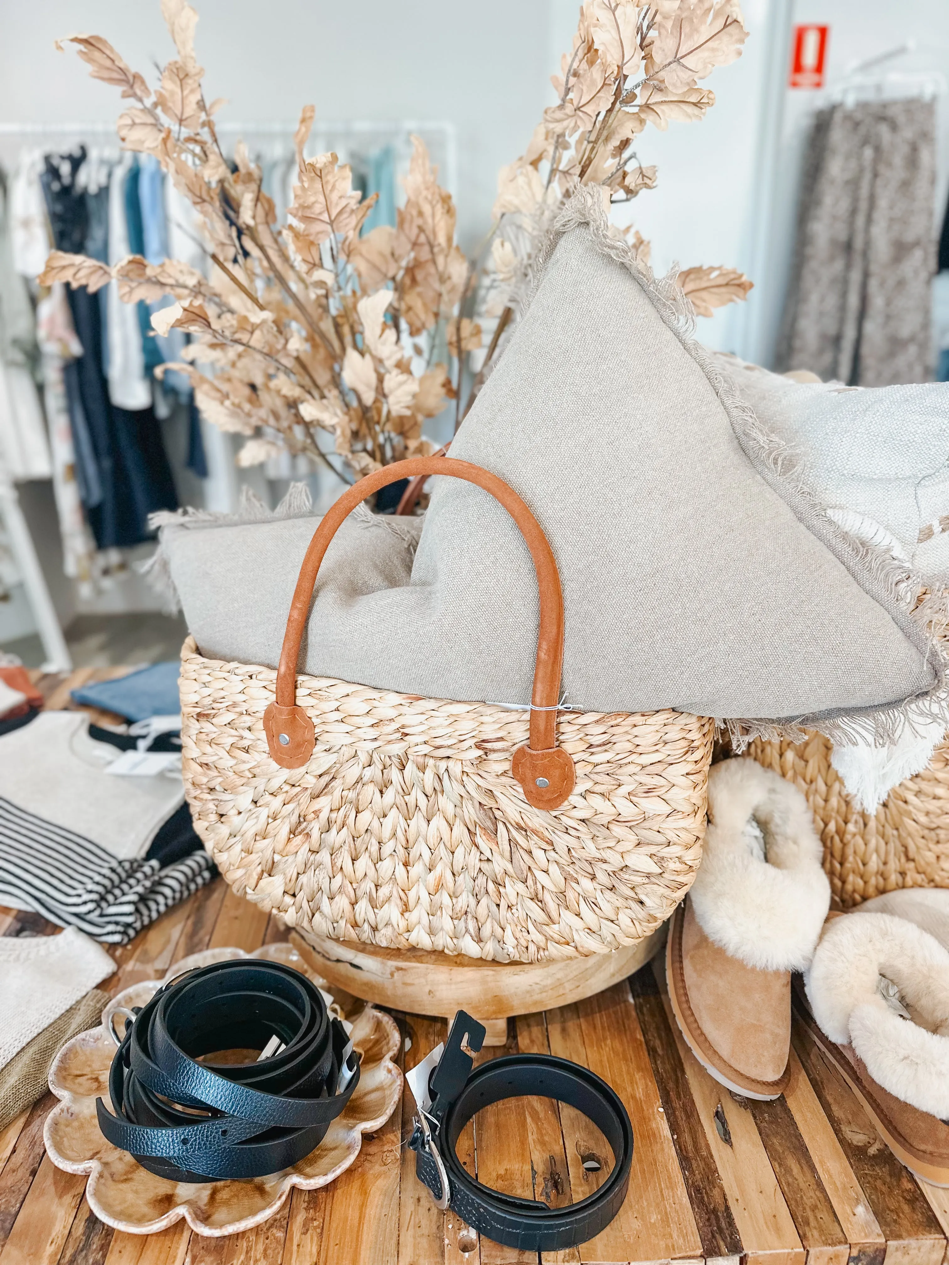 Suede Handle Harvest Basket Tan - Large