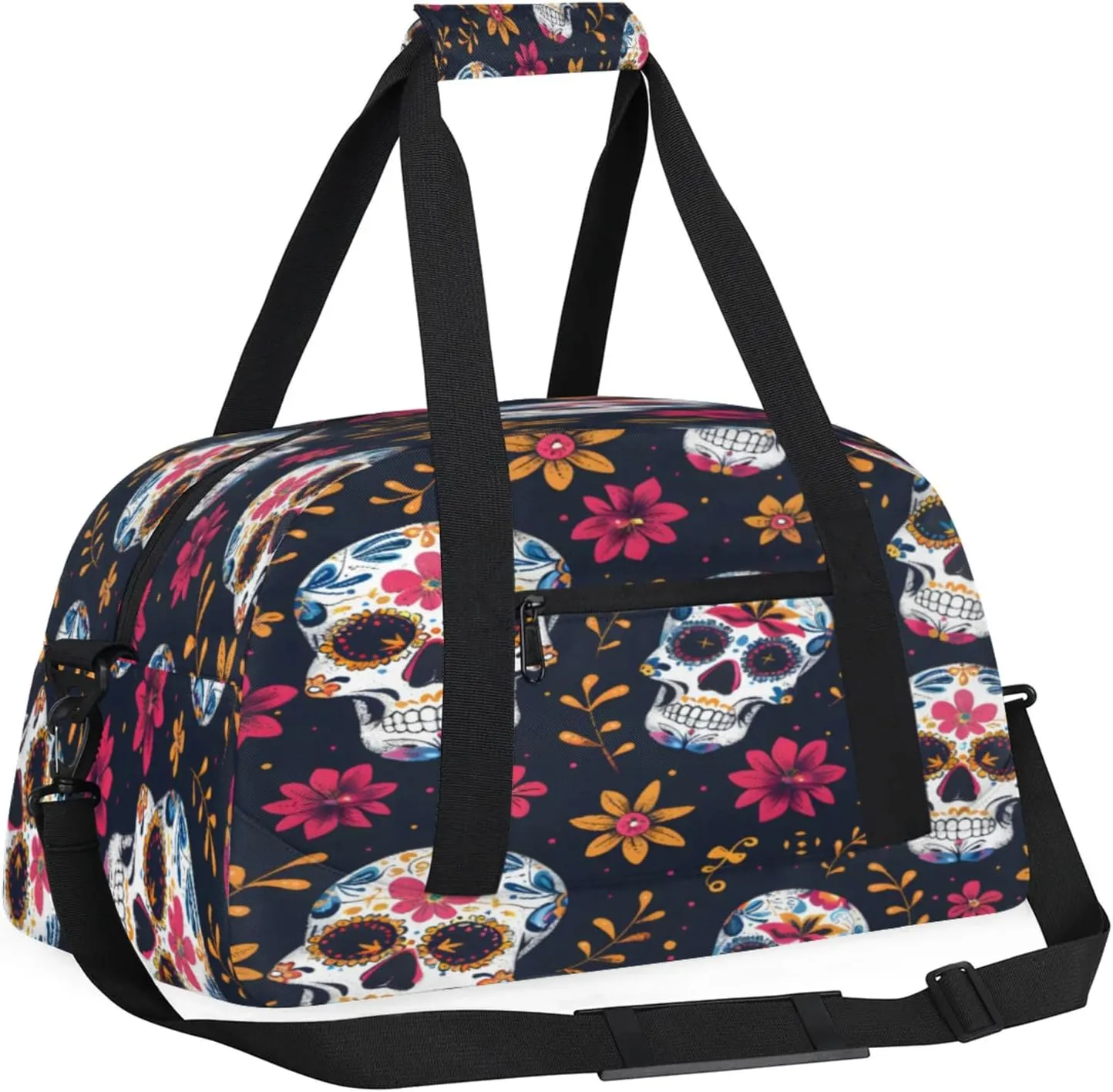 Sugar Skull Flowers Small Gym Bag 18 inch Carry On Duffel Bag for Weekender Travel Sports Workout Yoga Gymnastics Dance Ballet