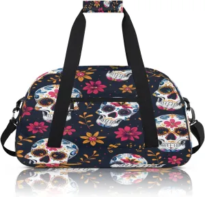 Sugar Skull Flowers Small Gym Bag 18 inch Carry On Duffel Bag for Weekender Travel Sports Workout Yoga Gymnastics Dance Ballet