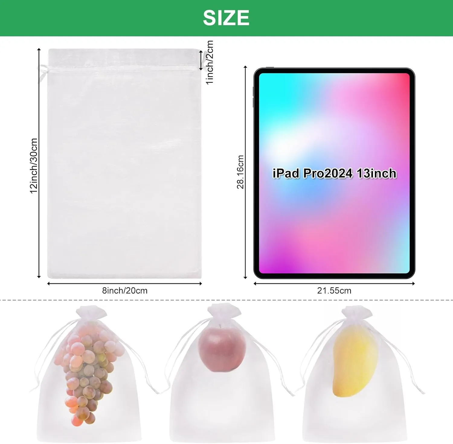 SumDirect 100Pcs 8x12 Inches Organza Gift Party Favor Bags with Drawstring (White Colors)