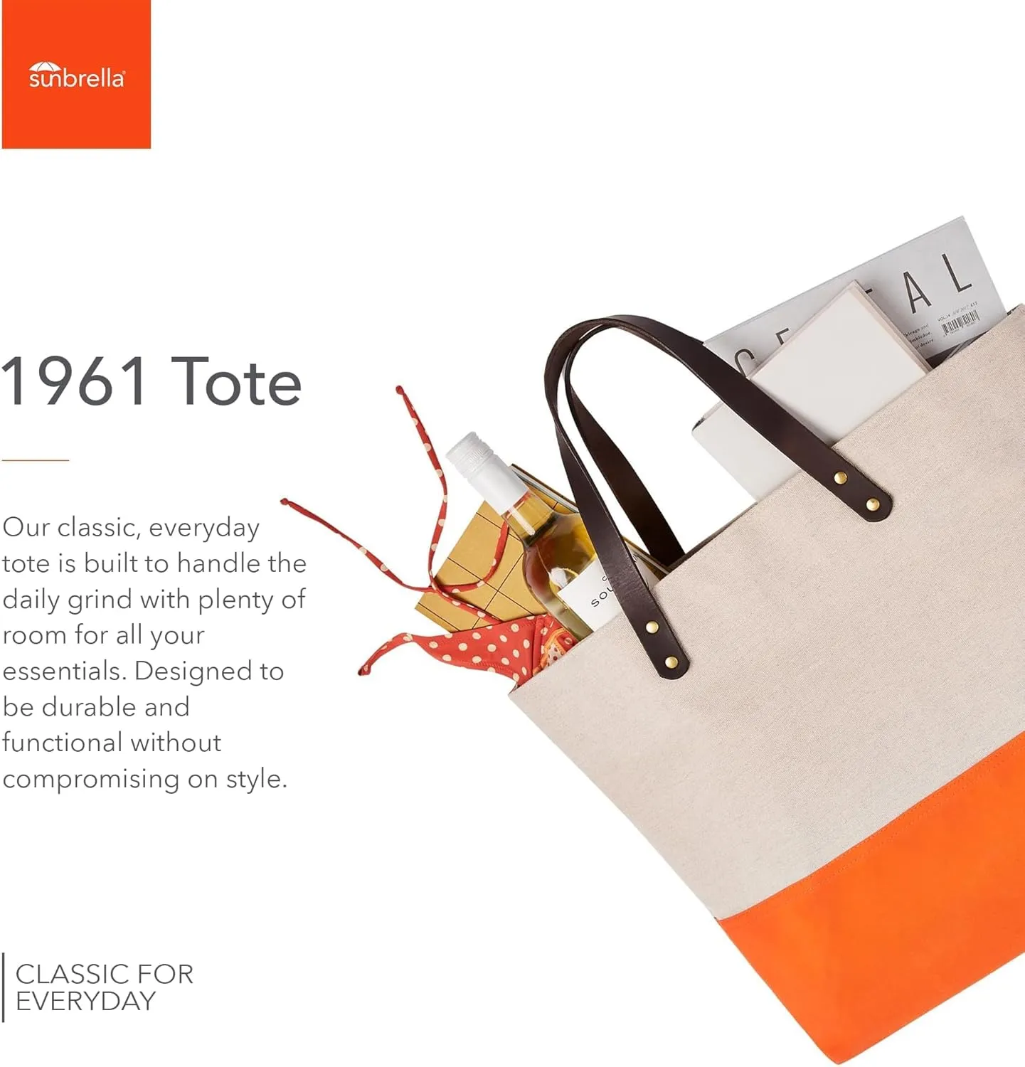 Sunbrella 1961 Tote Bag | Durable, Water & Stain Resistant | Fits 13" Laptop | Recycled Material | For Business & Travel | Sunset