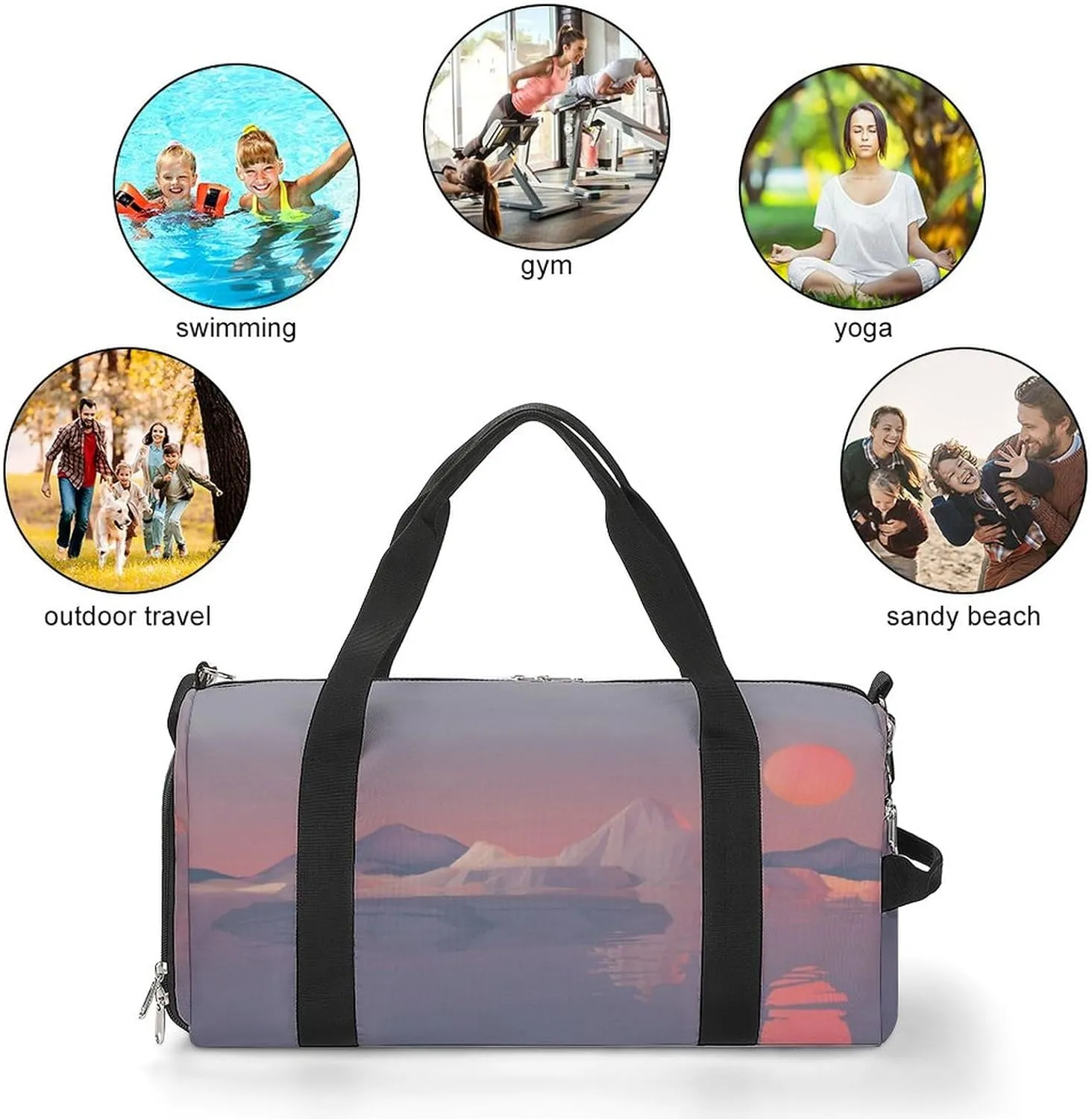 Sundown on Ice Sports Tote Gym Bag for Women Men, Overnight Bag with Shoe Compartment Water Resistant
