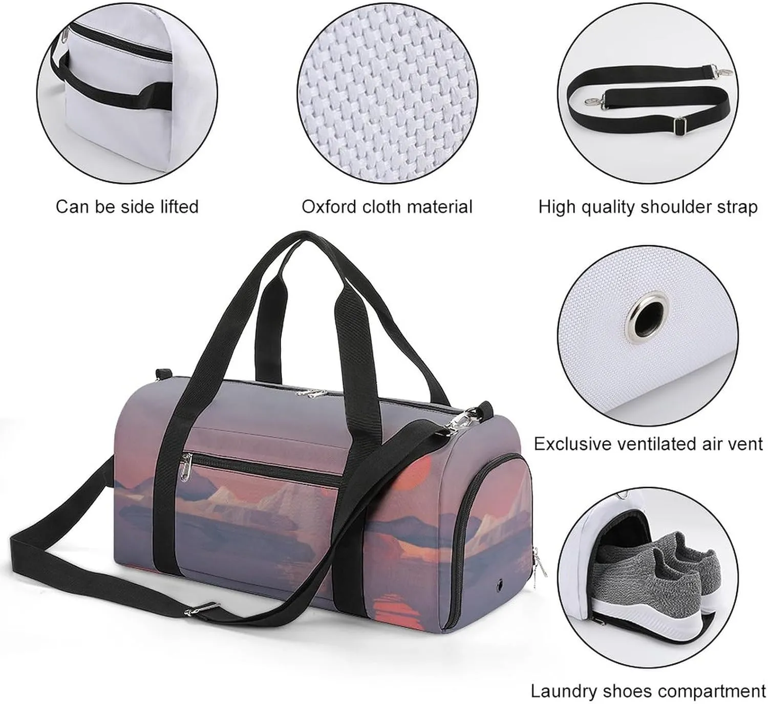 Sundown on Ice Sports Tote Gym Bag for Women Men, Overnight Bag with Shoe Compartment Water Resistant