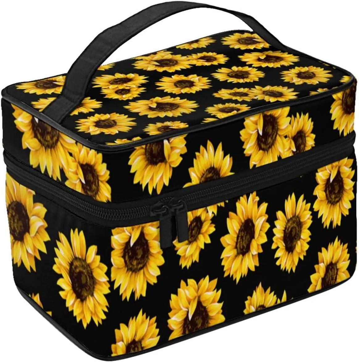 Sunflower Travel Makeup Bag for Women Large Cosmetic Bags Portable Makeup Organizer Bag Vacation Toiletry Bag Girls Makeup Storage Case