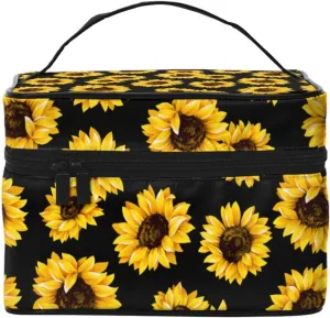 Sunflower Travel Makeup Bag for Women Large Cosmetic Bags Portable Makeup Organizer Bag Vacation Toiletry Bag Girls Makeup Storage Case