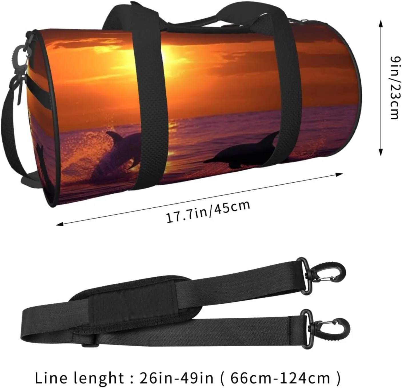 Sunset dolphins Travel Duffle Bag for Men Women Sport Gym Bag Foldable Weekender Bag Carry on Overnight Bag for Travel Swimming Basketball