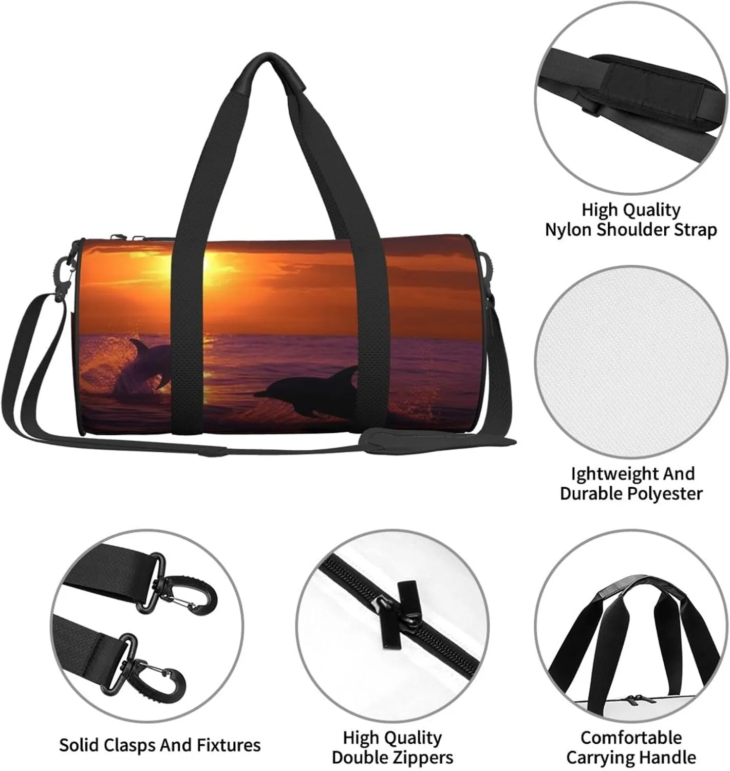 Sunset dolphins Travel Duffle Bag for Men Women Sport Gym Bag Foldable Weekender Bag Carry on Overnight Bag for Travel Swimming Basketball