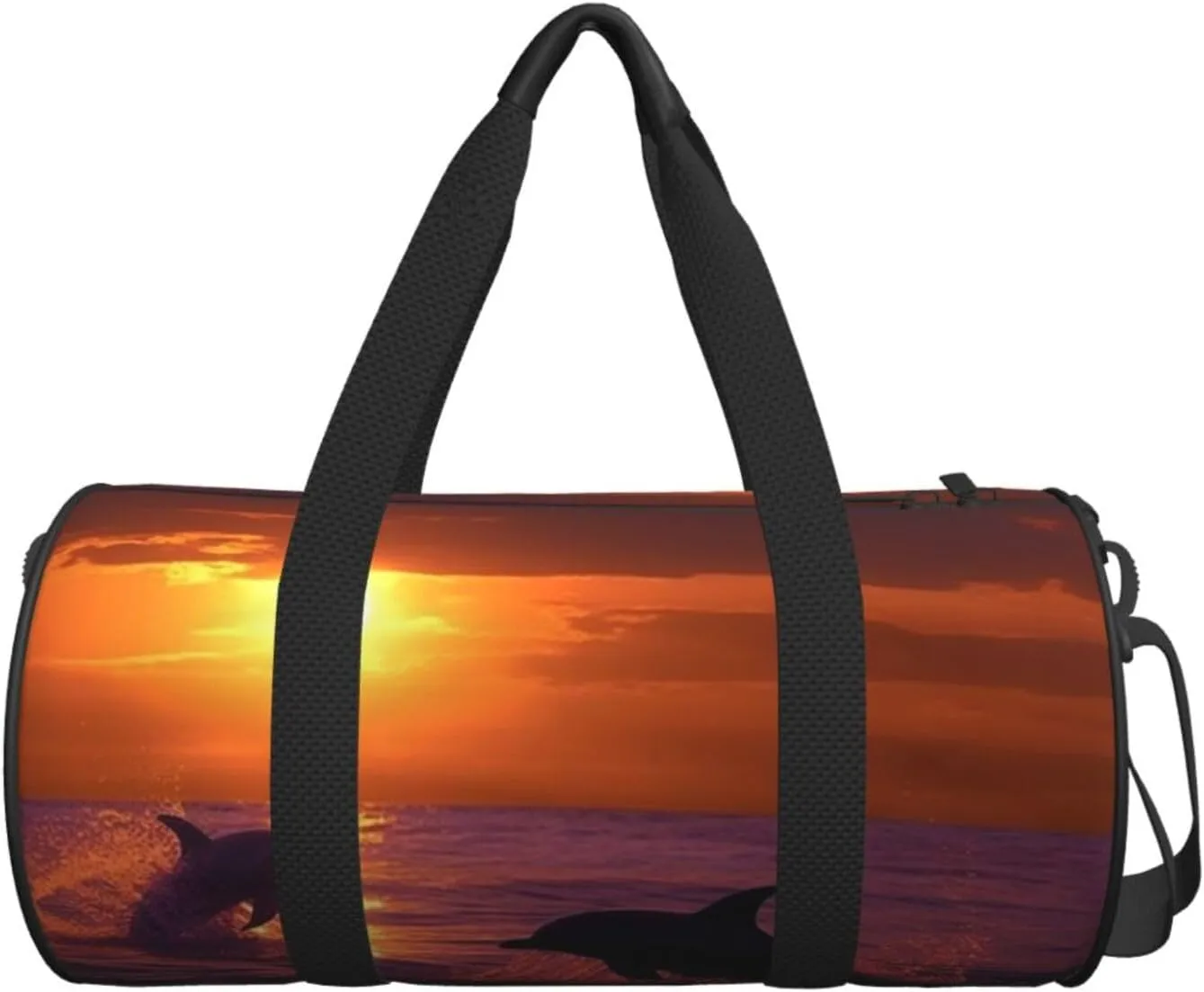 Sunset dolphins Travel Duffle Bag for Men Women Sport Gym Bag Foldable Weekender Bag Carry on Overnight Bag for Travel Swimming Basketball