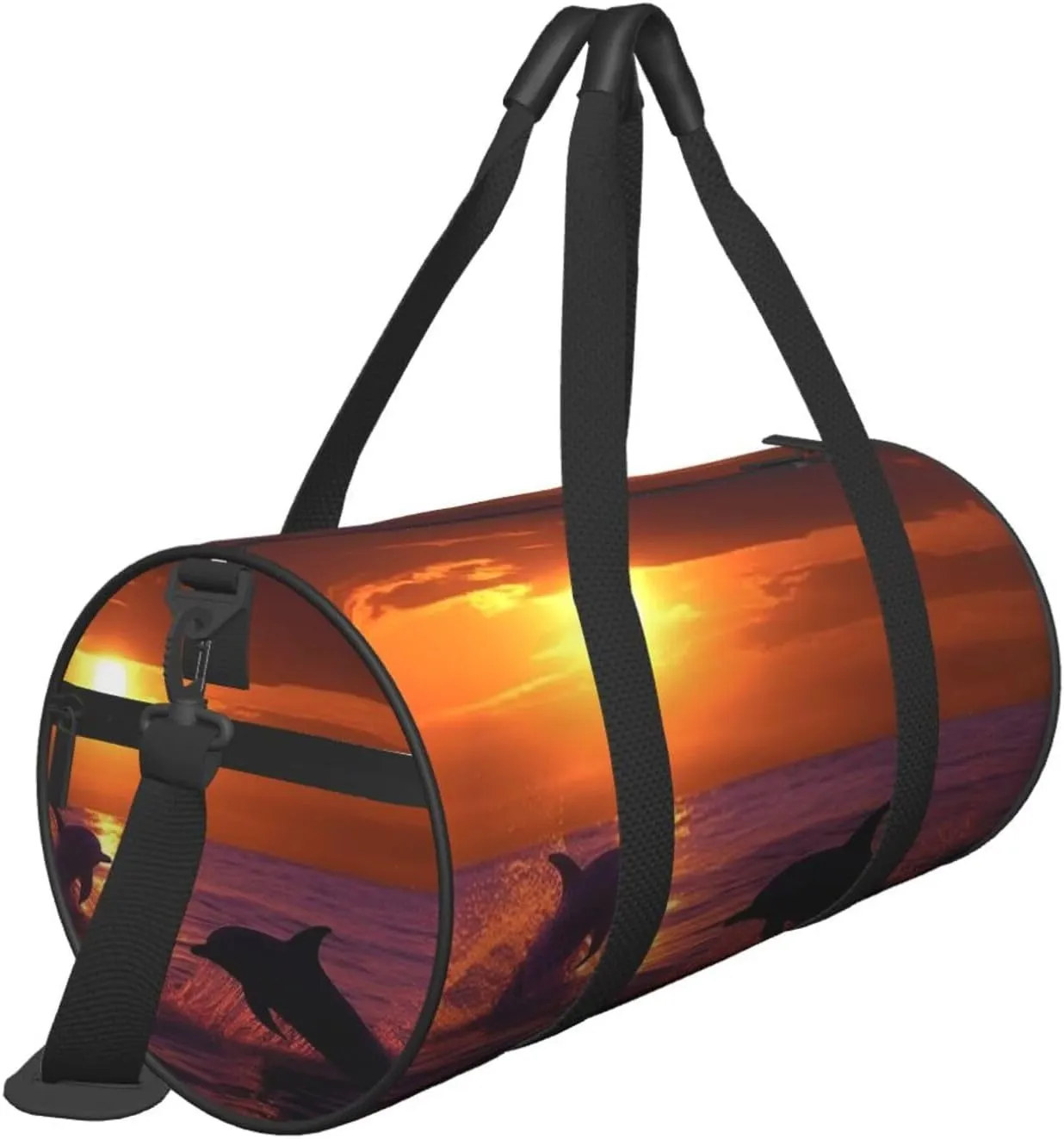 Sunset dolphins Travel Duffle Bag for Men Women Sport Gym Bag Foldable Weekender Bag Carry on Overnight Bag for Travel Swimming Basketball