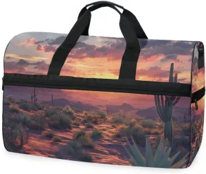 Sunset in Desert Travel Duffel Bag Luggage Sports Gym Bags With Shoes Compartment Large Capacity Lightweight Duffle Bag For Men Women