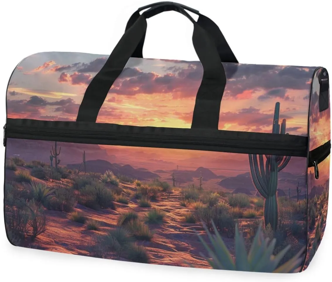 Sunset in Desert Travel Duffel Bag Luggage Sports Gym Bags With Shoes Compartment Large Capacity Lightweight Duffle Bag For Men Women