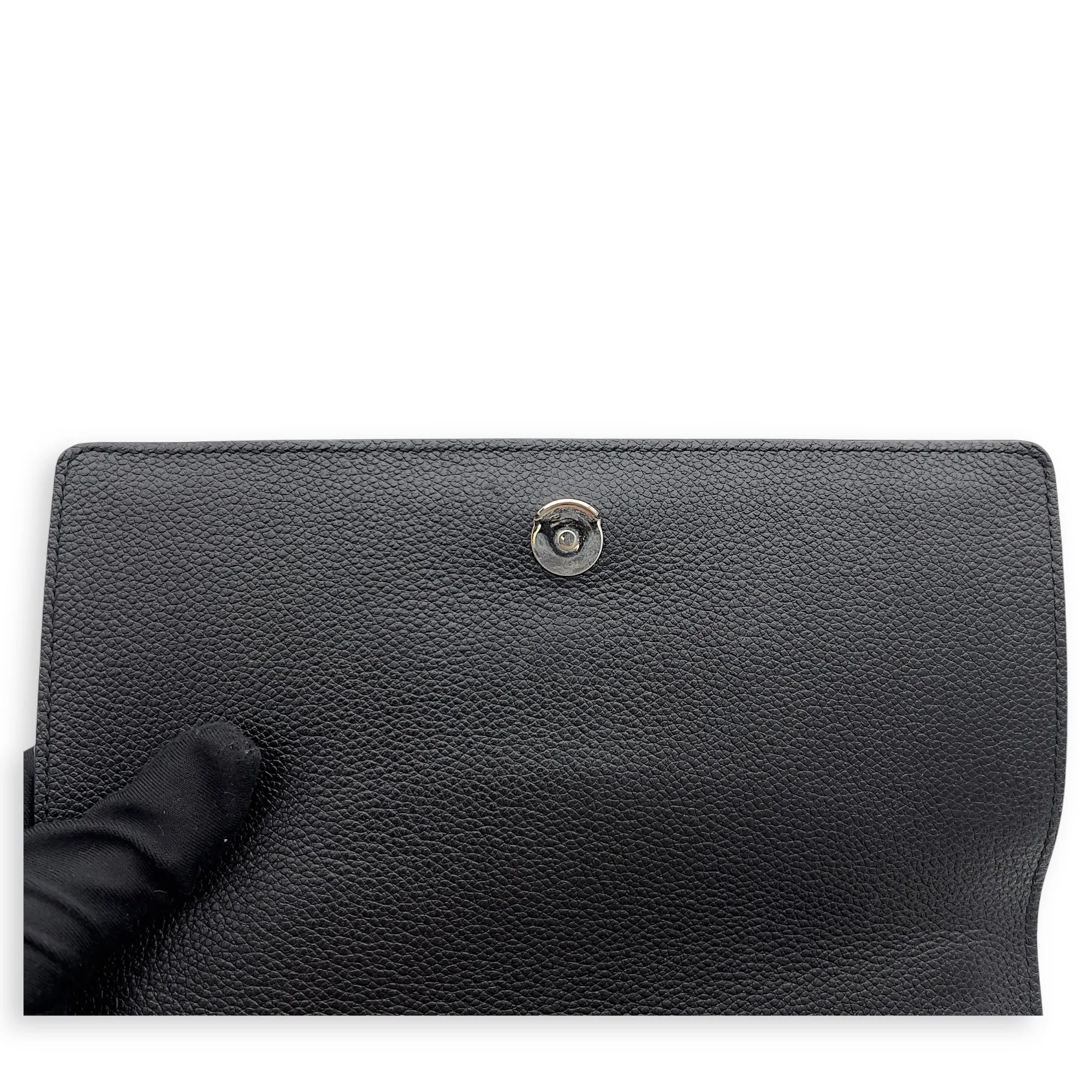 Sunset Medium Black Shoulder Bag in Calfskin, Silver hardware