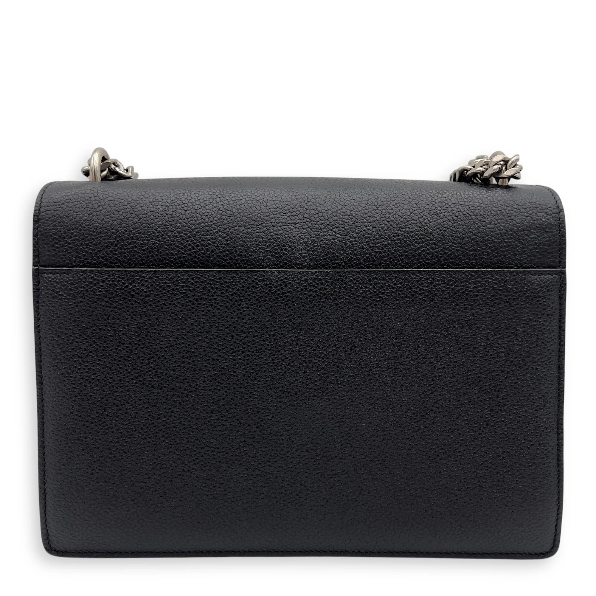 Sunset Medium Black Shoulder Bag in Calfskin, Silver hardware