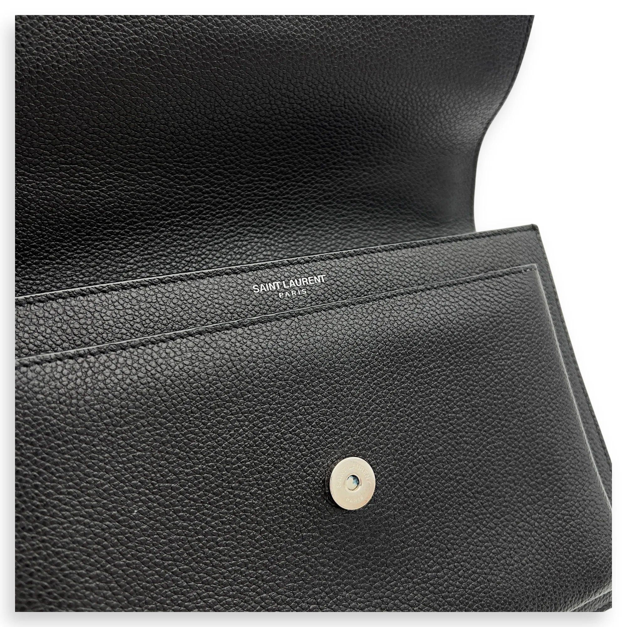 Sunset Medium Black Shoulder Bag in Calfskin, Silver hardware