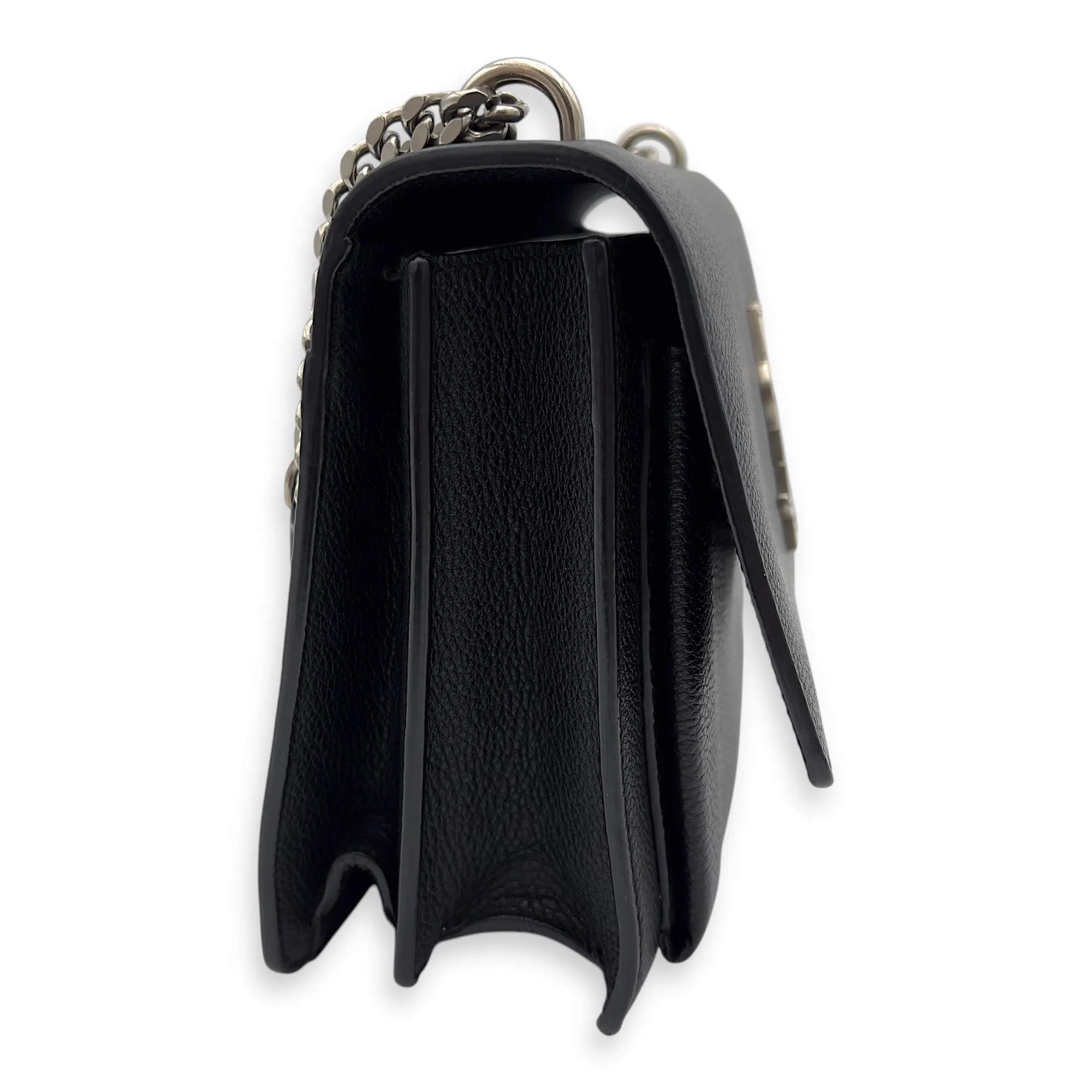 Sunset Medium Black Shoulder Bag in Calfskin, Silver hardware