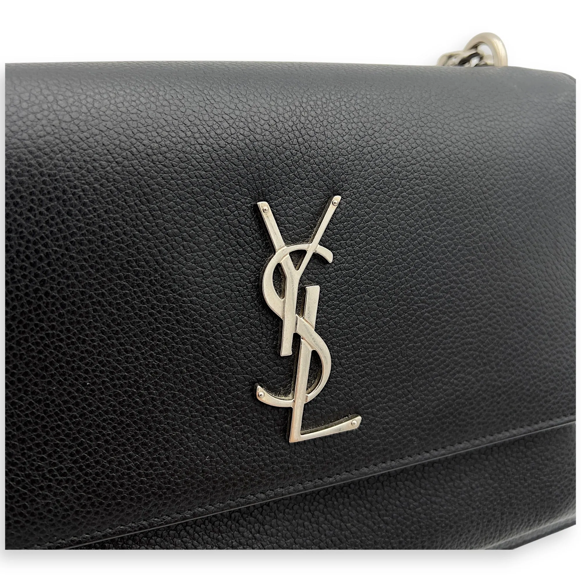 Sunset Medium Black Shoulder Bag in Calfskin, Silver hardware
