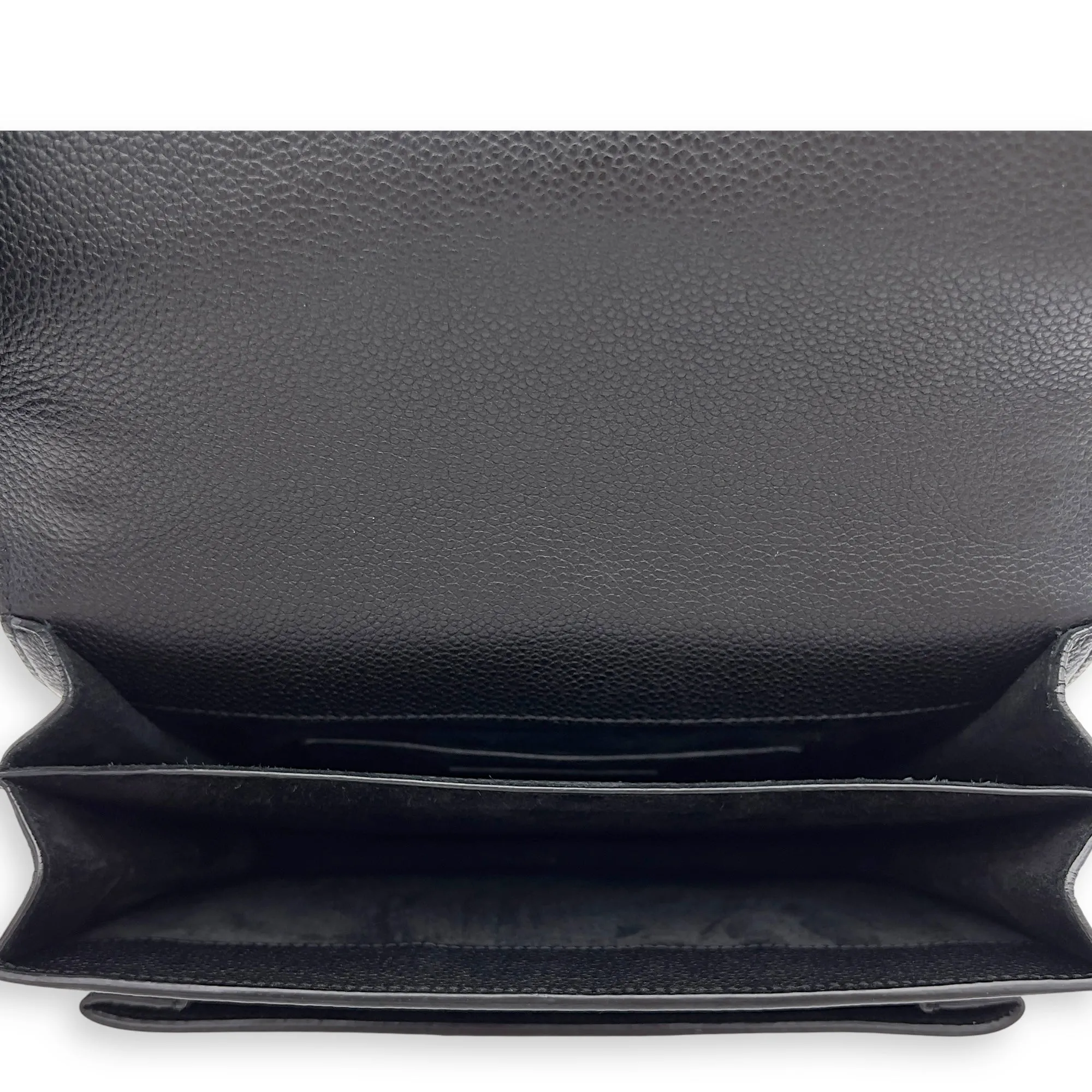 Sunset Medium Black Shoulder Bag in Calfskin, Silver hardware