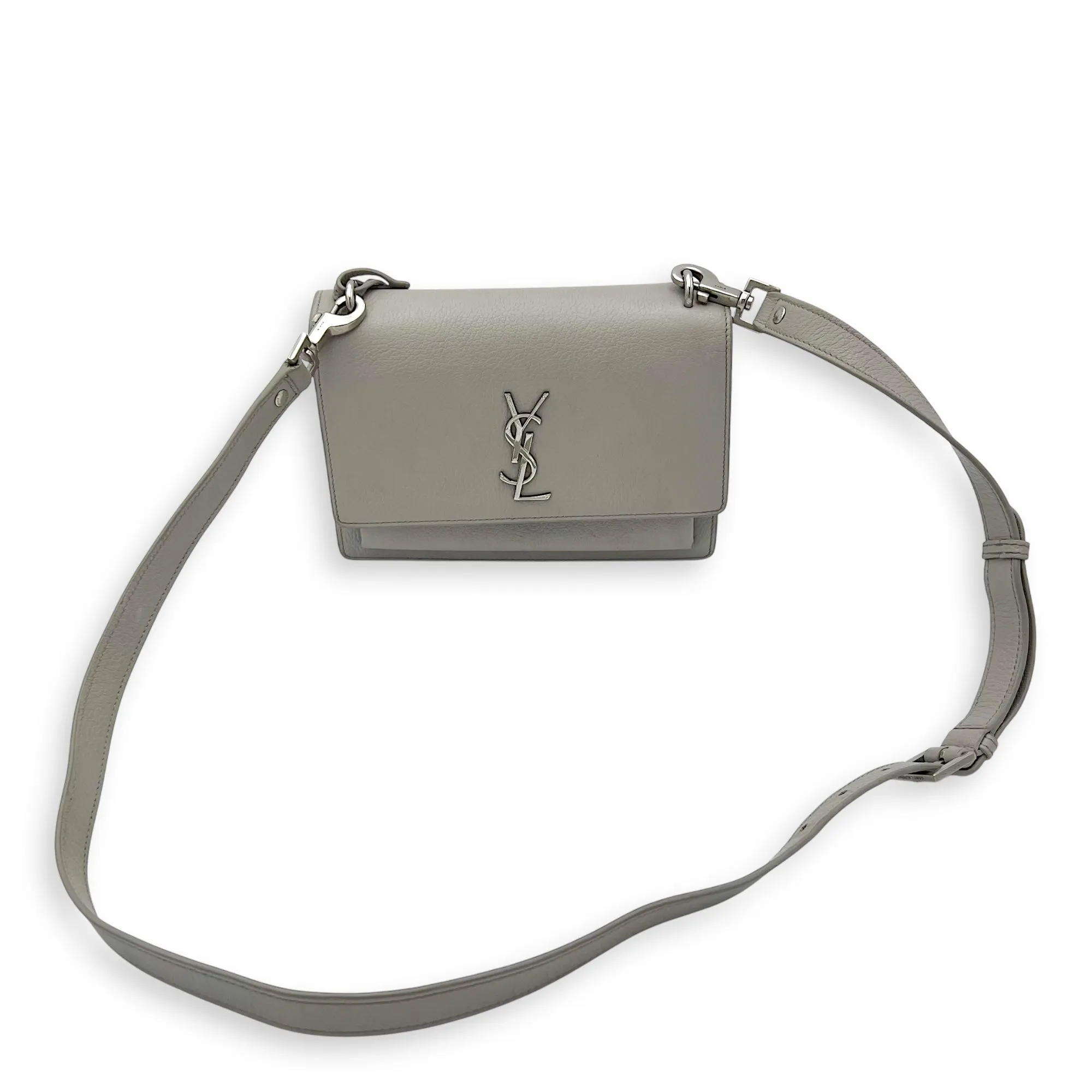 Sunset Medium Grey Shoulder Bag in Calfskin, Silver hardware