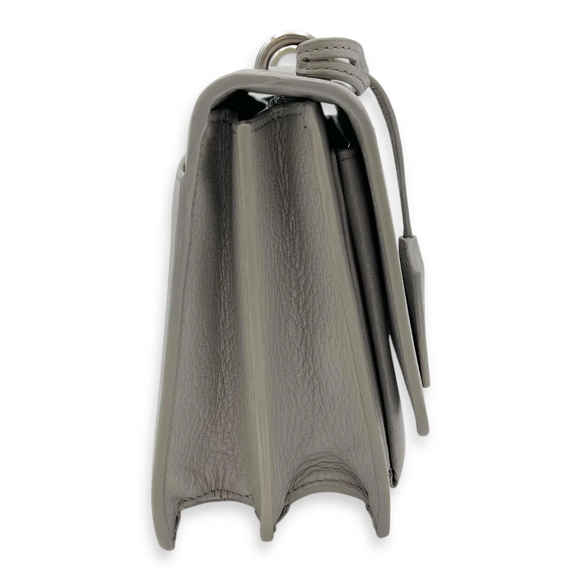 Sunset Medium Grey Shoulder Bag in Calfskin, Silver hardware