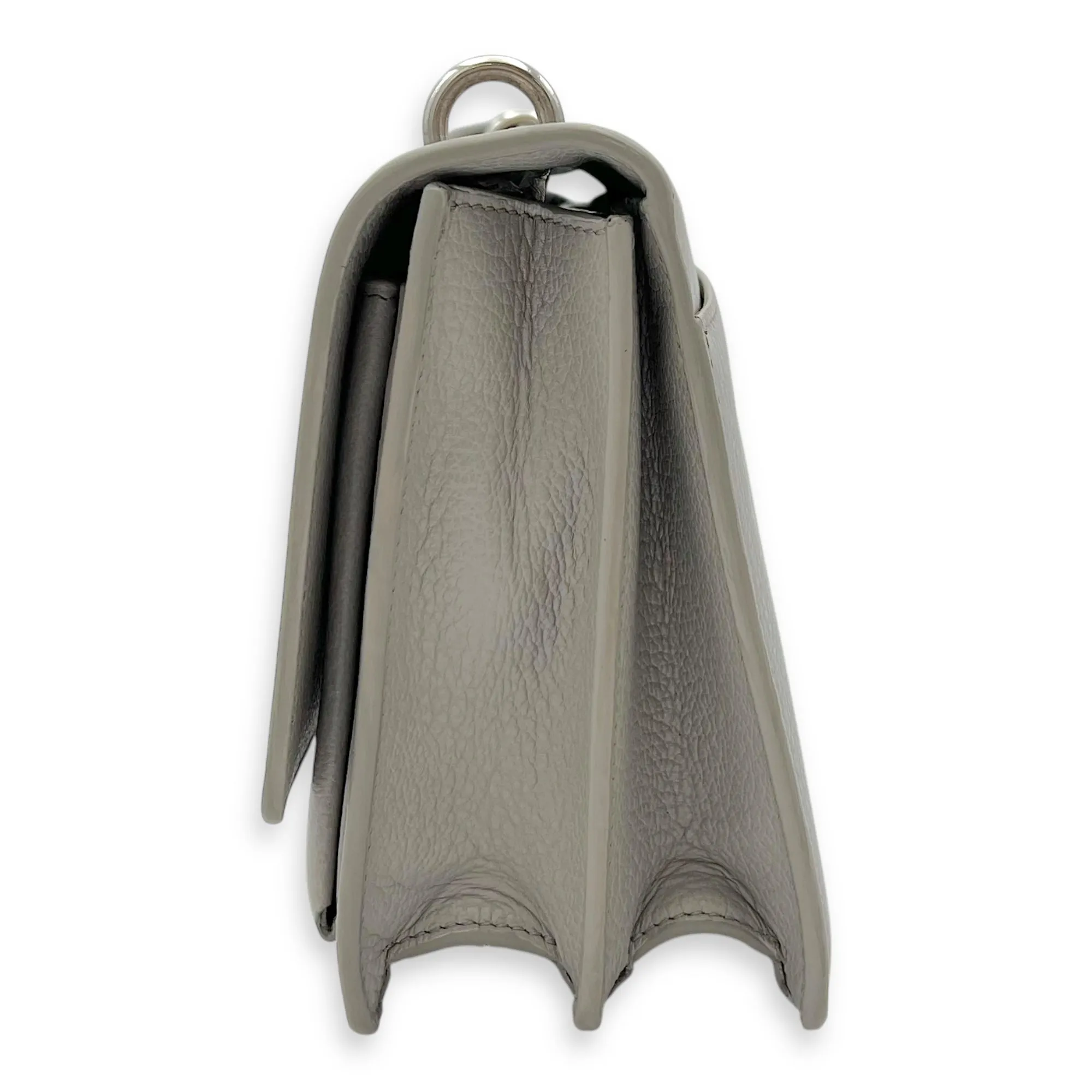 Sunset Medium Grey Shoulder Bag in Calfskin, Silver hardware