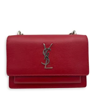 Sunset Mini Red Shoulder Bag in Calfskin, Silver hardware