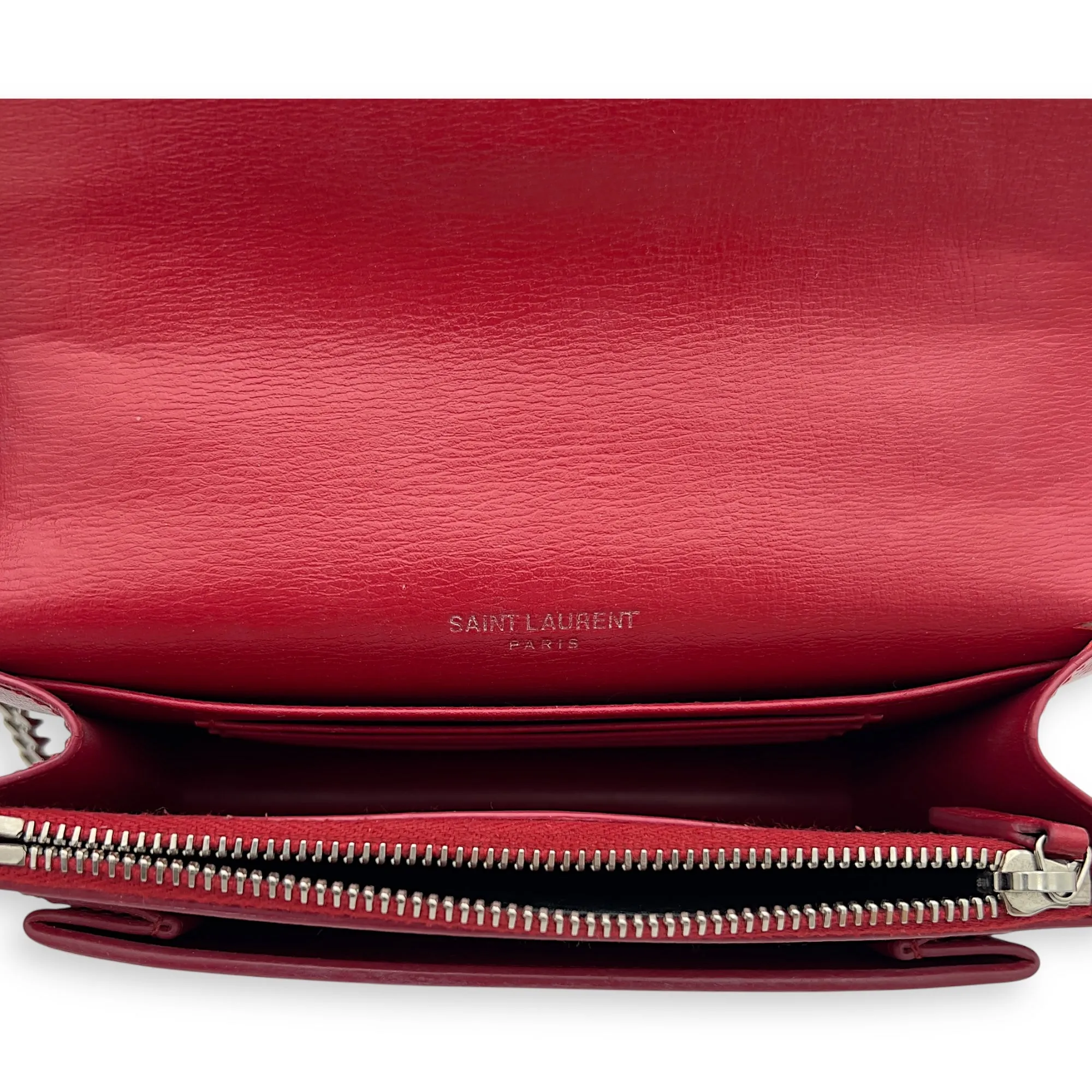 Sunset Mini Red Shoulder Bag in Calfskin, Silver hardware