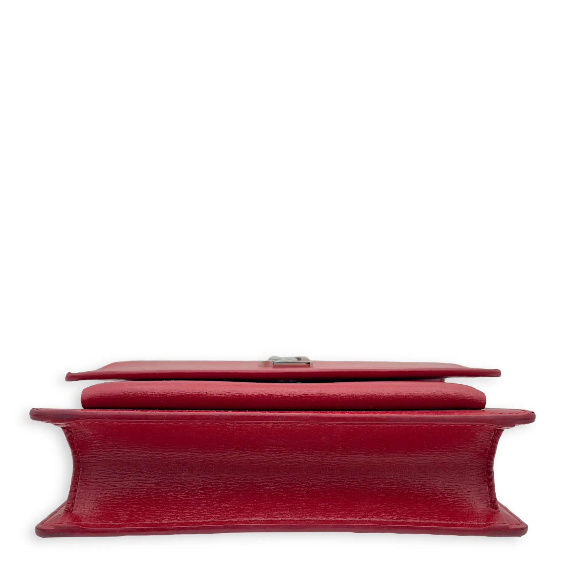 Sunset Mini Red Shoulder Bag in Calfskin, Silver hardware