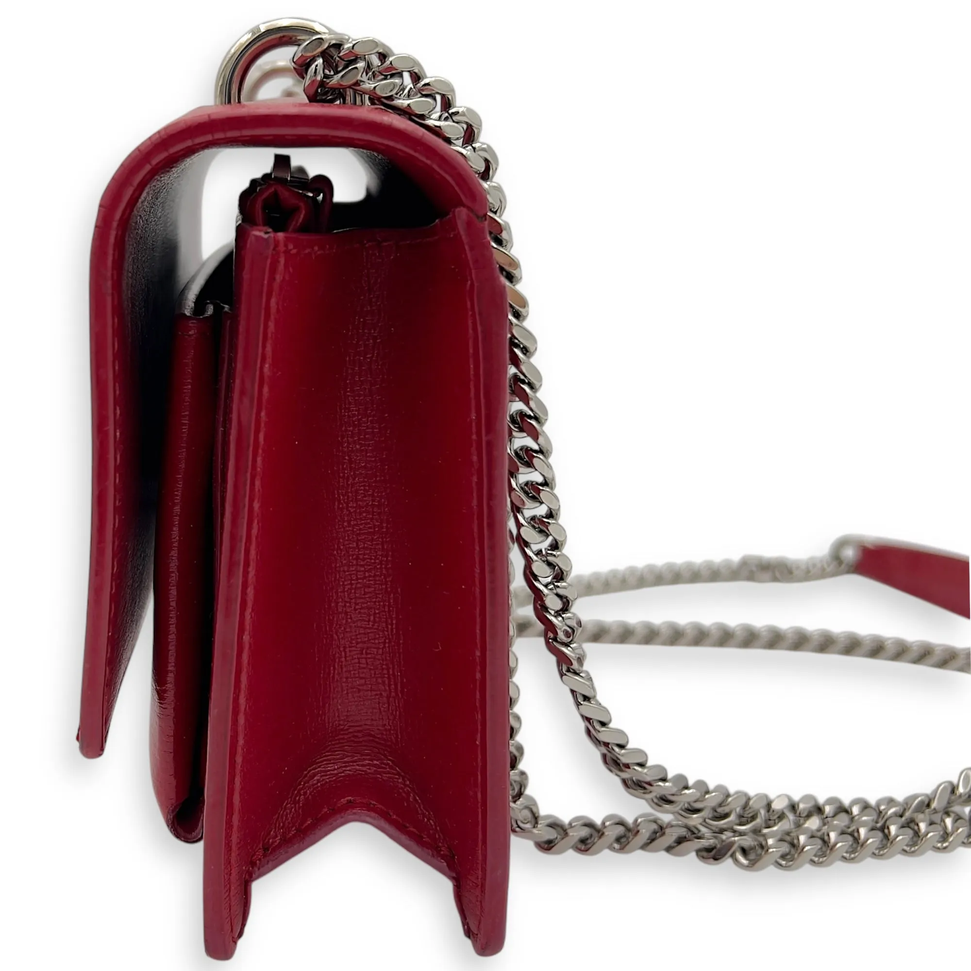 Sunset Mini Red Shoulder Bag in Calfskin, Silver hardware