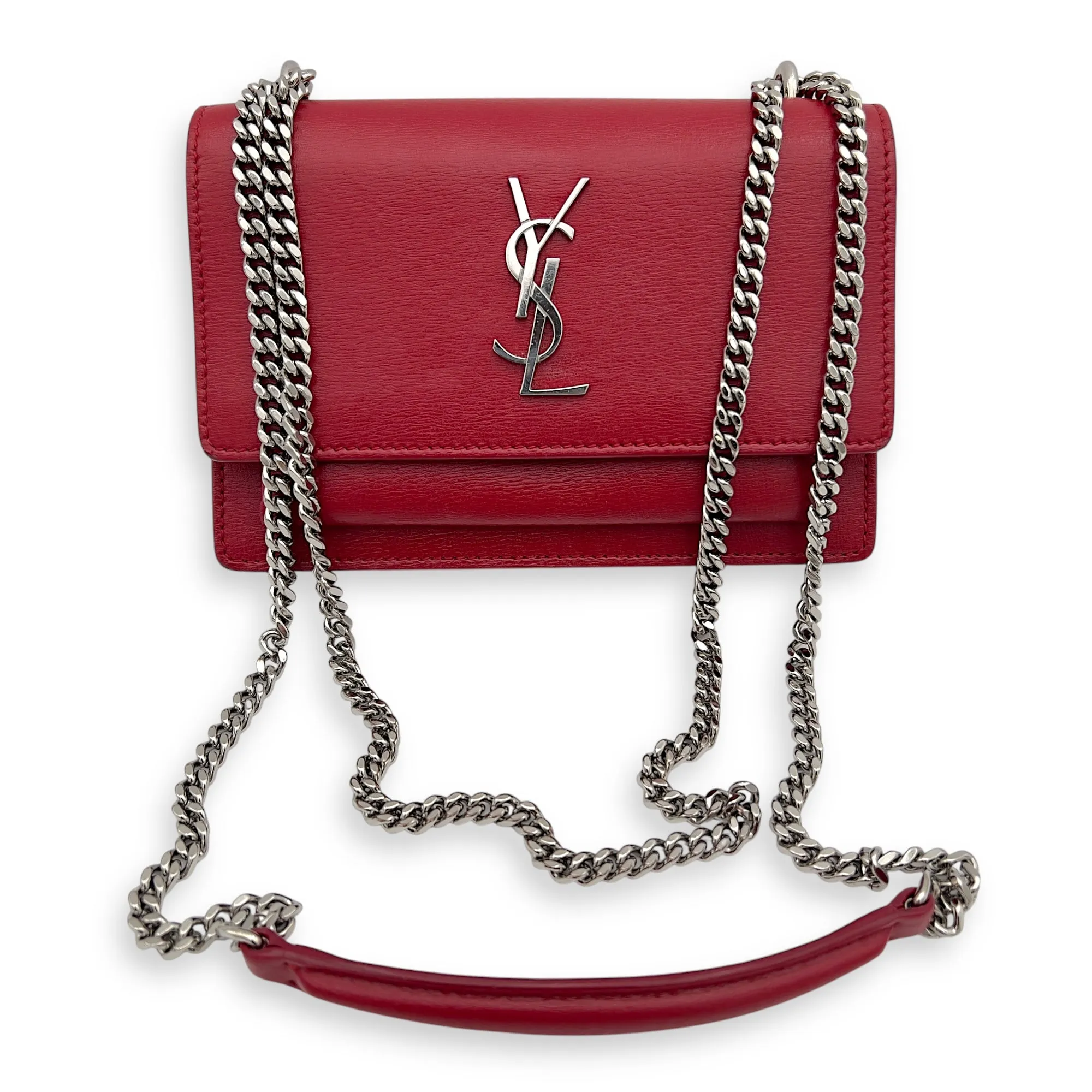 Sunset Mini Red Shoulder Bag in Calfskin, Silver hardware