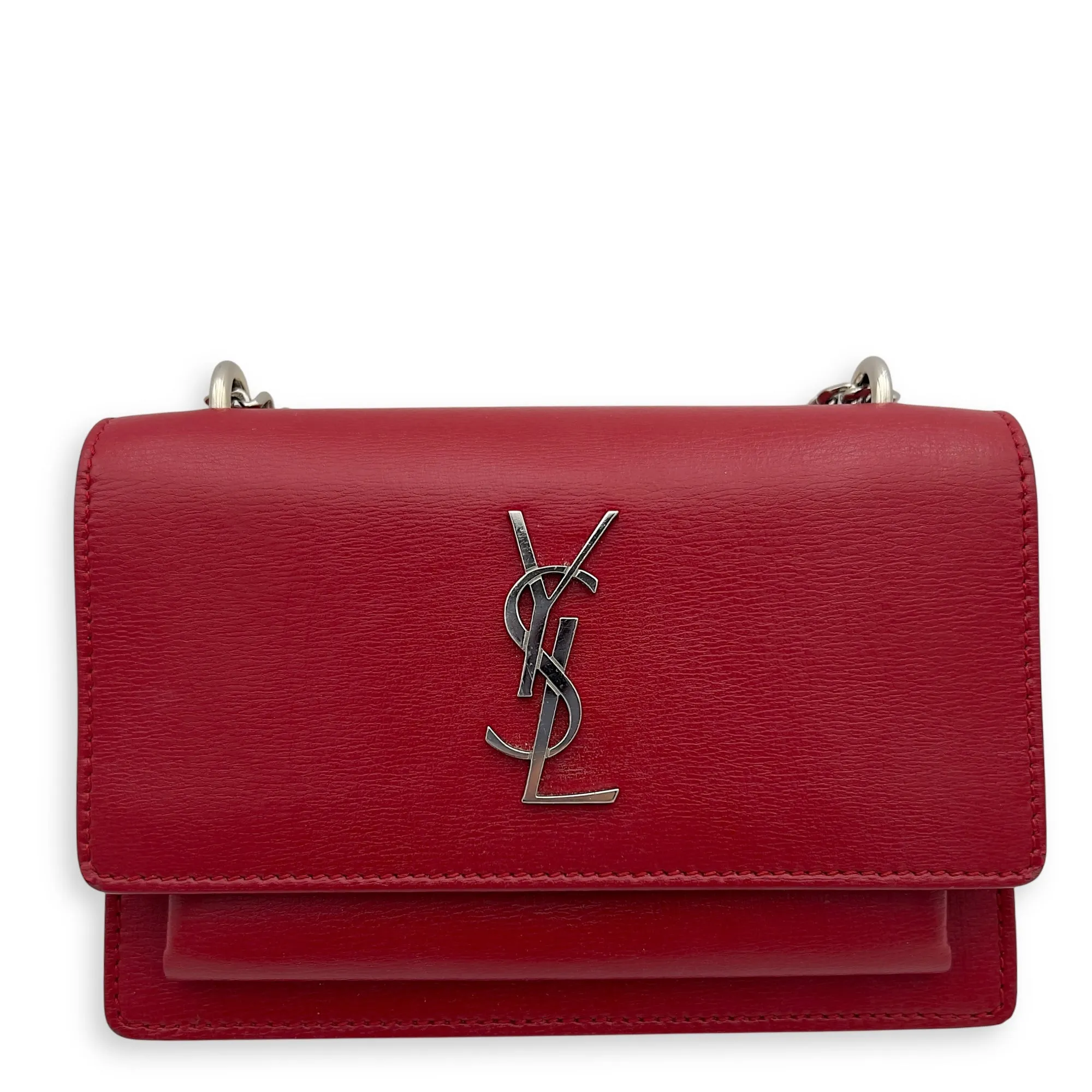 Sunset Mini Red Shoulder Bag in Calfskin, Silver hardware